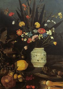 花と植物のある静物画（油彩・キャンバス）（624933のディテール 作： Michelangelo Merisi da Caravaggio