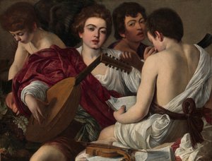 ミュージシャン、c.1595（キャンバスに油彩） 作： Michelangelo Merisi da Caravaggio