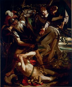 聖パウロの改心。ミケランジェロ・メリージ(Il Caravaggio)ことミケランジェロ・メリージ(1571-1610)の絵画 1594-1596 Dim.237x189 cm ローマ、オデスカルキ・バルビ・コレクション - ミケランジェロ・メリージ a.k.a. イル・カラヴァッジオ（1571-1610）作「聖パウロの改心」。油彩