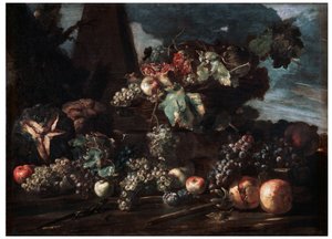 「ブドウのある静物」、17世紀。 作： Michelangelo Pace del Campidoglio