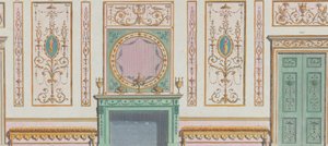 ドアと暖炉のあるインテリア装飾壁、No. 344-350...、1785 年 3 月 20 日。 作： Michelangelo Pergolesi