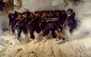 ミケーレ・カンマラーノ（1835-1920）作「ポルタ・ピアでのベルサグリエチャージ」、油彩・キャンバス、290x472 cm 作： Michele Cammarano