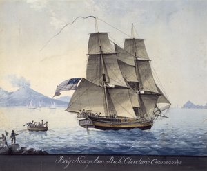 ナポリを去るセーラムのブリッグ・ナンシー・アン、1810年頃（紙に水彩画） 作： ミケーレ・フェリーチェ・コーン