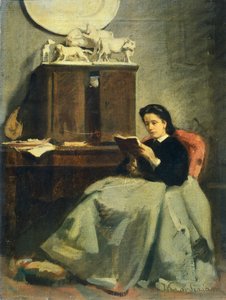 ミケーレ・ゴルディジャーニ（1830-1909）作「読書する妻」、油彩・キャンバス、45x34cm