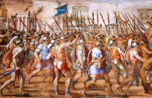 マケドニアのペルセウス王に対する領事ルシウス・アエミリウス・パウルスの勝利（詳細）、1570年頃（フレスコ画）