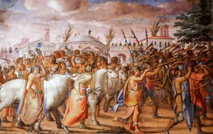 マケドニア王ペルセウスに対する執政官ルシウス・アエミリウス・パウルスの勝利（詳細）、1570年頃（フレスコ画） 作： Michele and Rocchetti Jacopo Alberti