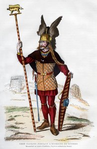 1882年から1884年にかけて、旗を掲げた戦闘服を着たガリアの酋長。 作： Michelet
