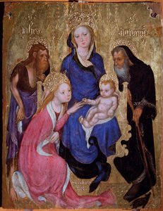 聖カタリナと洗礼者聖ヨハネおよびエジプトのアントニウスとの神秘的な結婚 - 絵画、1420 年頃 作： Michelino Molinari da (attr. to) Besozzo