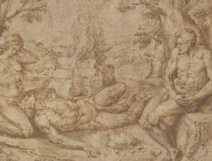 アベルの死を悼むアダムとイブ, ca. 1576年。 作： Michiel Coxie