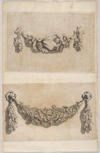 「Various New Festoons, Part II」Verscheide Nieuwe Festonnen, tw..., 1694 からのガーランドのデザイン。 作： Michiel Mosyn