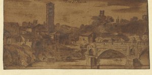 コスメディンの聖マリア、ヴェスタ神殿、ローマの聖マリア橋の眺め 作： Michiel van Overbeek