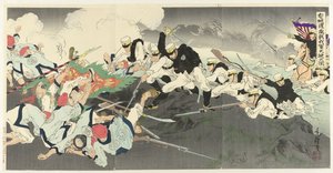 我が軍が安城江を渡って激戦を繰り広げた 安城の私撃戦体験の図 作： Migita Toshihide