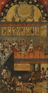 メキシコの征服、パネルXII、1696〜1715年頃（木にペイント） 作： Miguel Gonzalez