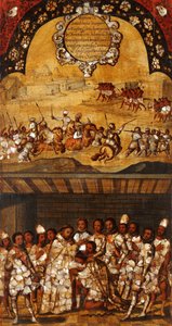 メキシコの征服、パネルXIX、c.1696-1715（木にペイント）