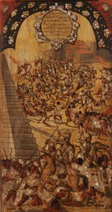 メキシコの征服、パネルXVI、1696〜1715年頃（木にペイント） 作： Miguel Gonzalez
