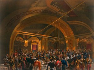 1856年、モスクワの大クレムリン宮殿のゴールデンホールでの使節のための戴冠式宴会