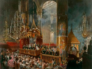 1856年、ロシアのモスクワのツァリナマリアアレクサンドロフナの戴冠。