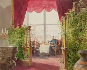 冬宮殿での皇帝アレクサンドル 2 世とウィリアム 1 世の朝食、1873 年。 作： Mihály Zichy