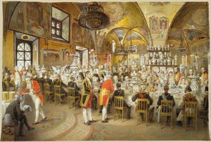 1883年から1895年、モスクワのクレムリンにあるファセットの宮殿でのセレモニアル・ディナー。 作： Mihály Zichy