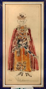 ピョートル チャイコフスキー (1840-1893) によるオペラ「マゼパ」の準備衣装 (P チャイコフスキーによるオペラ マゼパの衣装デザイン) - ミハイル アレクサンドロヴィッチ ヴルベル (ヴルベル) (1856-1910) の作品、紙に鉛筆とグワッシュ ,ロシアの風景芸術 - セント
