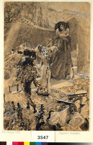 タマラのダンス - ミハイル・レールモントフ (1814-1841) の詩「悪魔」からのイラスト - ミハイル・アレクサンドロヴィッチ・ヴルベル (ヴルベル) のアートワーク (1856-1910) 作： Mikhail Aleksandrovich Vrubel