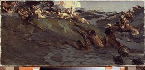 Naiads と Tritons の演奏 - Mikhail Alexandrovich Vrubel (Vrubel) (1856-1910) による絵画、キャンバスに油彩