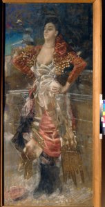 La Belle Otero (1868-1965) として知られる、ダンサーで女優の Caroline (Carolina) Otero の肖像画。 ベルエポックの娼婦。 ミハイル アレクサンドロヴィッチ ヴルベル (ヴルベル) (1856-1910) の作品、キャンバスにパステル 作： Mikhail Aleksandrovich Vrubel