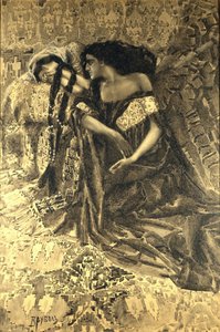 タマラと悪魔。ミハイル・レールモントフ作の詩「The Demon」のイラスト、1890〜1891年