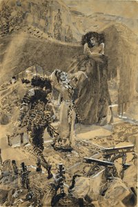 タマラスダンス。ミハイル・レールモントフ作の詩「The Demon」のイラスト、1890〜1891年 作： Mikhail Aleksandrovich Vrubel