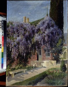 藤が絡む家。 ミハイル アレクサンドロヴィッチ アリソフ (1859-1933) の絵画。 キャンバスに油彩、62.3 x 44.4 cm。 20世紀初頭のロシアの学校。 建築と芸術の博物館、アルプカ、ウクライナ。 ©FineArtImage/リーマージュ 作： Mikhail Alexandrovich Alisov