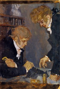 Frederic Georges Cuvier (1773-1838) と Etienne Geoffroy Saint Hilaire (1819-1842) (F. G. Cuvier と E. G. Saint Hilaire)。 2 人の科学者は、動物の死体を観察します。 ミハイル・ドミトリエヴィッチ・エズチェフスキー (1880-1928) の作品、紙に油彩 作： Mikhail Dmitrievich Ezuchevsky