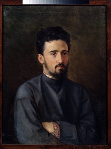 作家Vsevolod Mikhailovich Garchine（1855-1888）の肖像（作者V.M. Garshinの肖像）。 Mikhail Georgievich Malyshev (1852-1914) の絵画、キャンバスに油彩 作： Mikhail Georgievich Malyshev