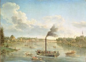 フィンランド湾のグランドペテルゴフ宮殿、1761 作： Mikhail Ivanovich Makhaev