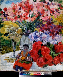 花と人形 - ミハイル・ニコラエヴィッチ・ヤコブレフ (1880-1942) 作、キャンバスに油彩