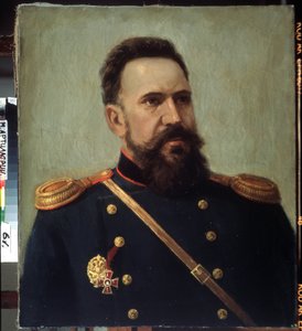 「兵士でエンジニアのセルゲイ モシン (1849-1902) モシン ナガン ライフル (モシン ナガント) の発明者の肖像」ミハイル ゲレッツ (1900-1942) による絵画 1941 州中央砲兵博物館、サンクトペテルブルク 作： Mikhail Petrovich Gerets