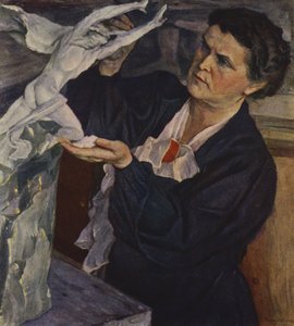 ソ連の彫刻家Vera Mukhinaの肖像（カラーリトグラフ 作： Mikhail Vasilievich Nesterov