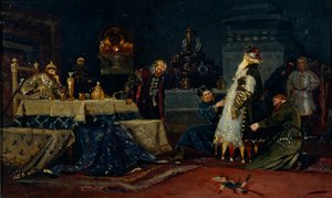 フールコート。 1885年のイワンザテリブルの前のボヤルドルジナアンドレエヴィッチモロゾフ 作： Mikhail Vasilievich Nesterov