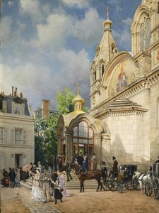 教会から出てくる、1870年代から1880年代 作： Mikhail Yakovlevich Villie