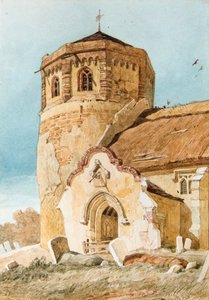 ウェスト・デリーハム、セント・アンドリュー教会、塔と南玄関 作： Miles Edmund Cotman