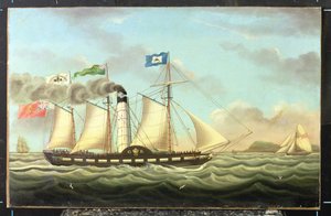 1827年のリバプールからダブリンランまでの蒸気パケット「セントパトリック」 作： Miles Walters