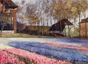 春のオランダ庭園」（カラーリトグラフ 作： Mima Nixon