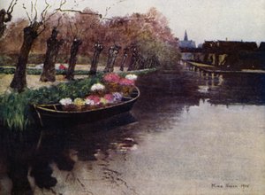 市場に出るヒヤシンスの花（カラーリトグラフ 作： Mima Nixon