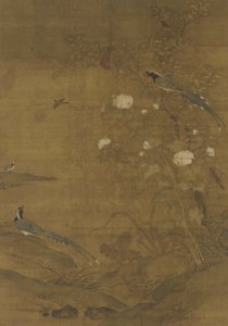 カササギ、ワックスウィング、ハイビスカス、シナモン、1400年頃
