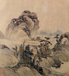 マウンテンビュー（紙にインク、ウォッシュ、カラー） 作： Ming Dynasty Chinese School