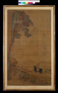 橋の上のライダー （シルク、インク・彩色） 作： Ming Dynasty Chinese School