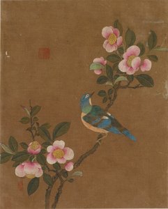 鳥と花の10枚の写真（シルクの色）