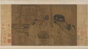 ダブルスクリーン：李景皇帝が兄弟が威旗を演じているのを見る（シルクにインクと色）