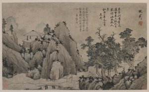 渓流を歩く（紙にインクと色）