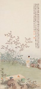 蓮の池を眺める」（紙にインク、カラー 作： Ming Yu