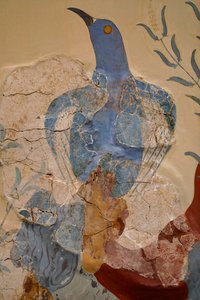 「青い鳥」のフレスコ画または「クレタ島の青い鳥」。 クノッソス 作： Minoan